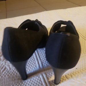 Ann Marino black suede satin ribbon tie